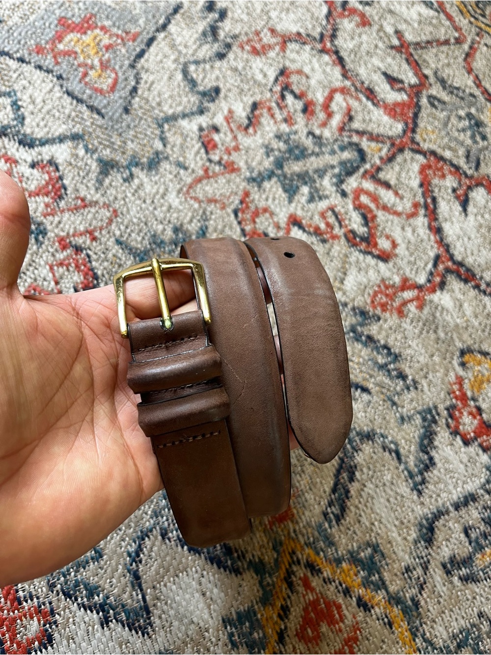 Martin Dingman Brown Leather Belt with Brass Buckle Size 34